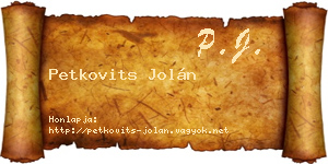 Petkovits Jolán névjegykártya