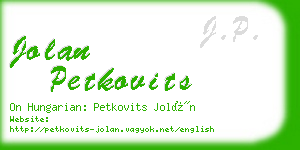 jolan petkovits business card